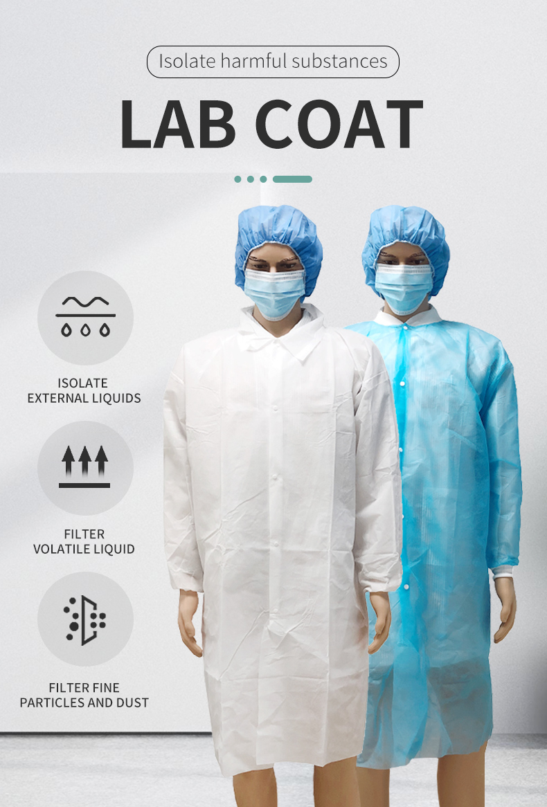 25-55gsm PP Black Lab Coat for Isolation Details (1)